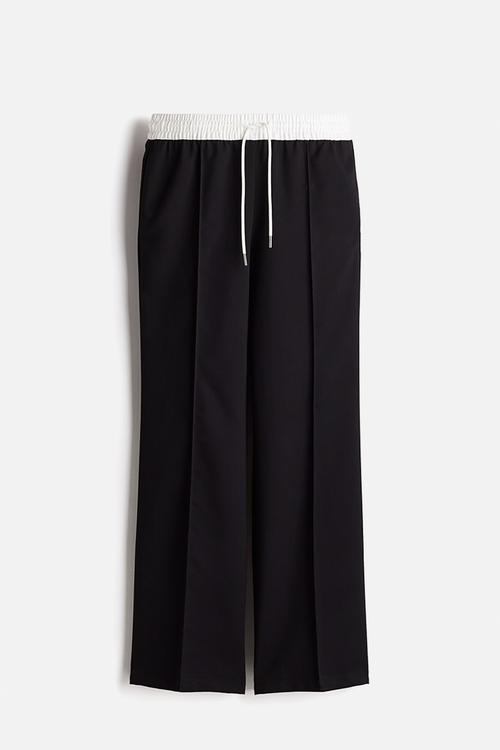 Crease-leg drawstring trousers - black & white