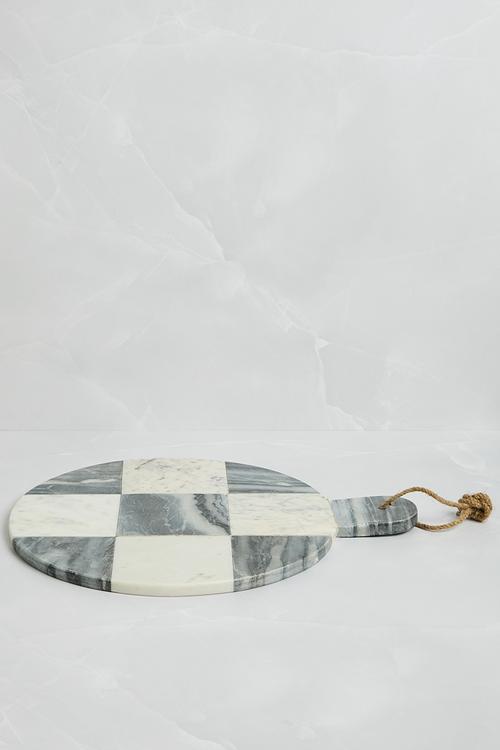 Round Checker Marble Chopping Board - Black & White