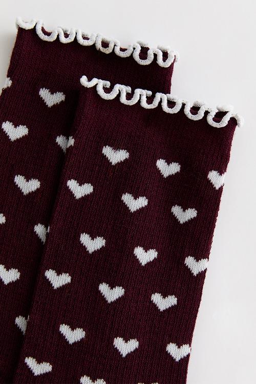 AOP heart frill socks - burgundy