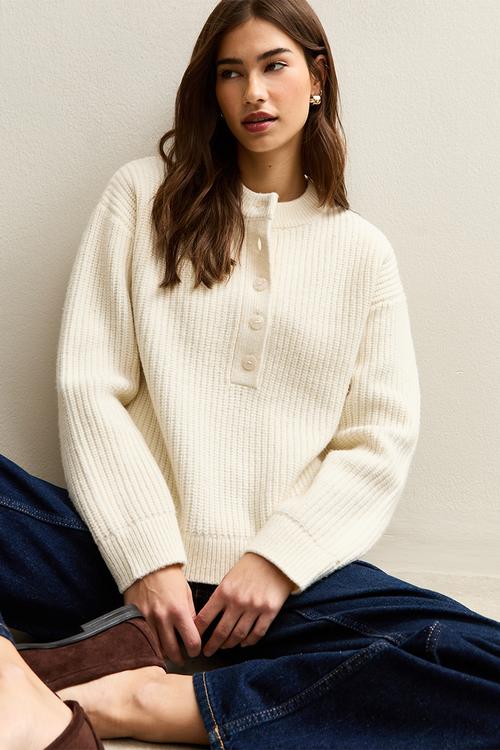 Half cardi henley - cream