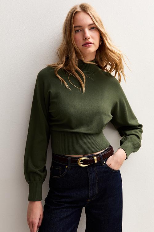 Op High Neck Knit Jumper - khaki
