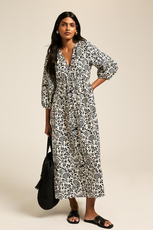 Sasha paisly smock midi  - camel