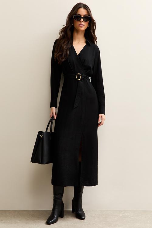 Wren wrap shirt midi - black