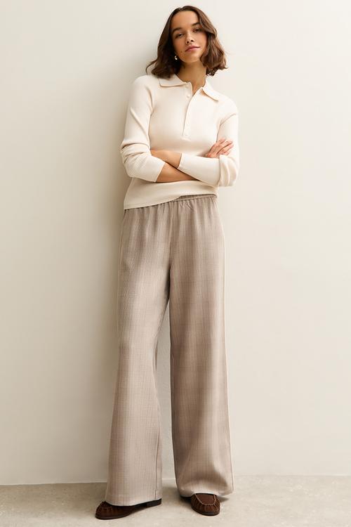 Check Side Stripe Wideleg Trouser - lt. brown