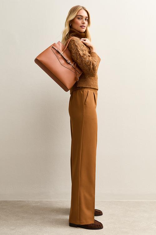 Pull On Wide Leg Trousers - toffee