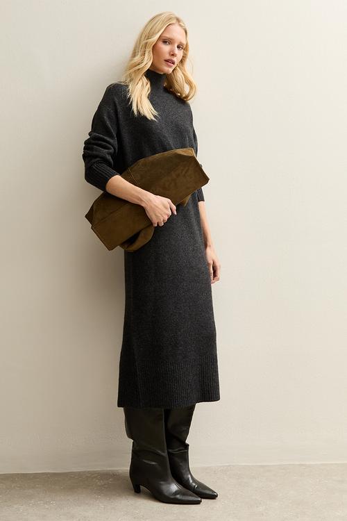 High Neck Midi Dress - dark grey