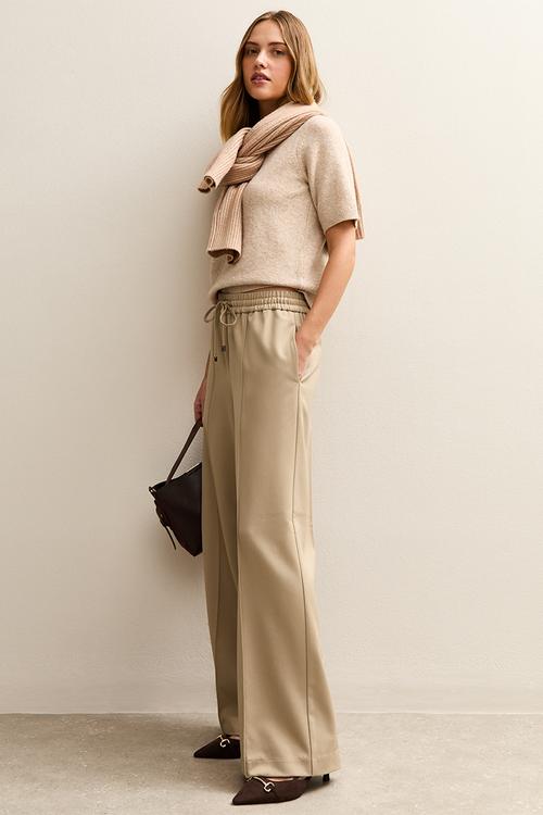 Wide Leg Drawstring Trousers - camel