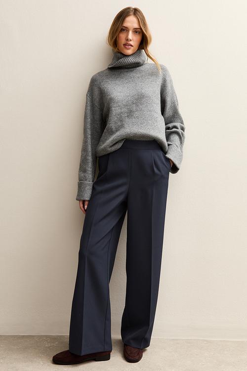 Pull On Wide Leg Trousers - navy