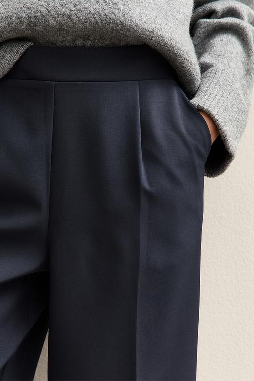 Pull On Wide Leg Trousers - navy
