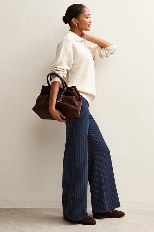 Pinstripe Jersey Pull On Trousers - blue