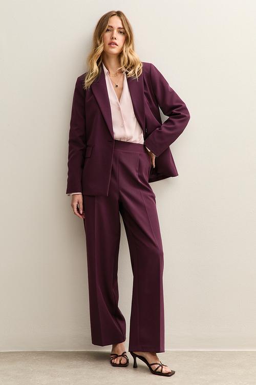 Pull On Wide Leg Trousers - burgundy
