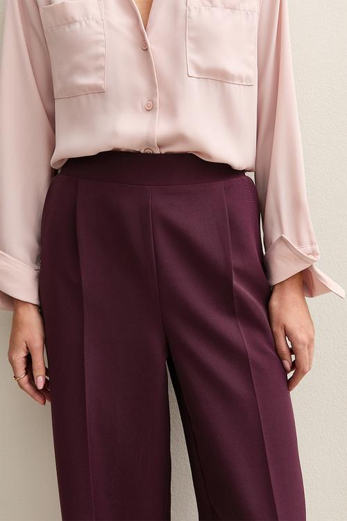 Pull On Wide Leg Trousers - burgundy