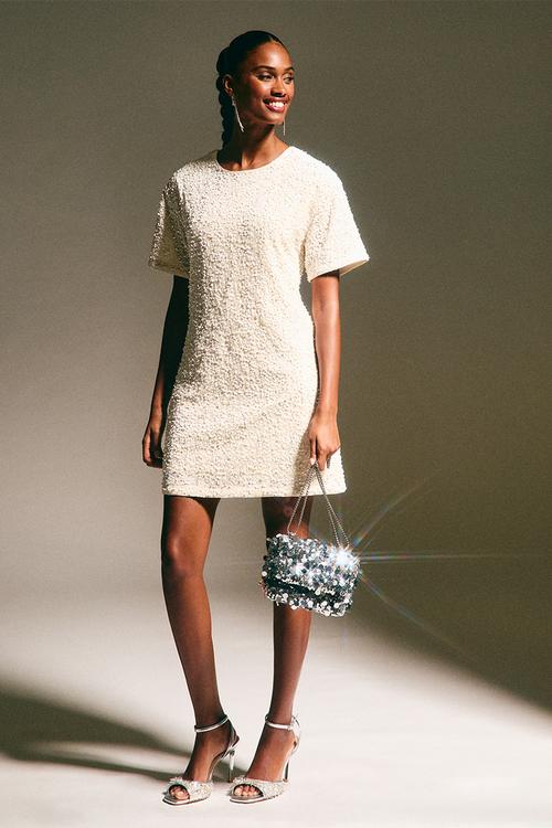 Go velvet sequin tee dress - cream