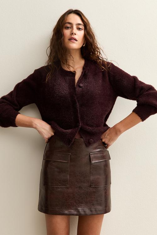 Cracked Faux Leather Mini Skirt - dk brown