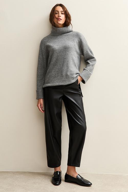 Faux Leather Barrel Leg Trousers - black