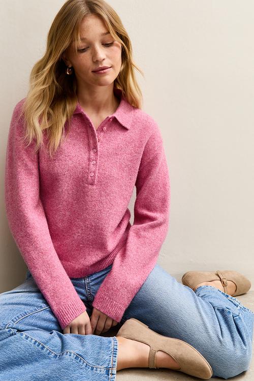 Henley polo - mid pink