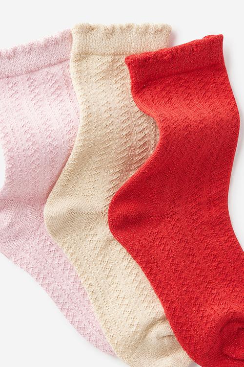 3Pk Sparkle Socks - Gold/Red/Pink Shimmer