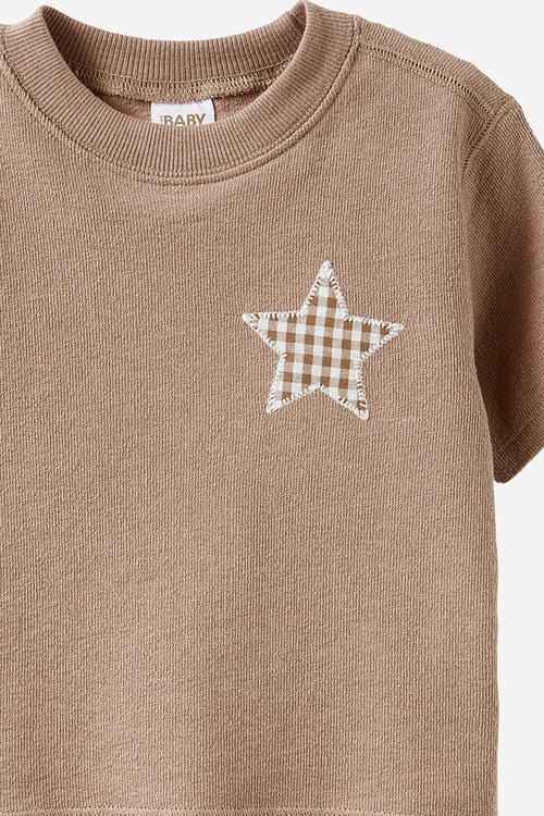 Tyla Knit Tee - oatmilk/gingham star