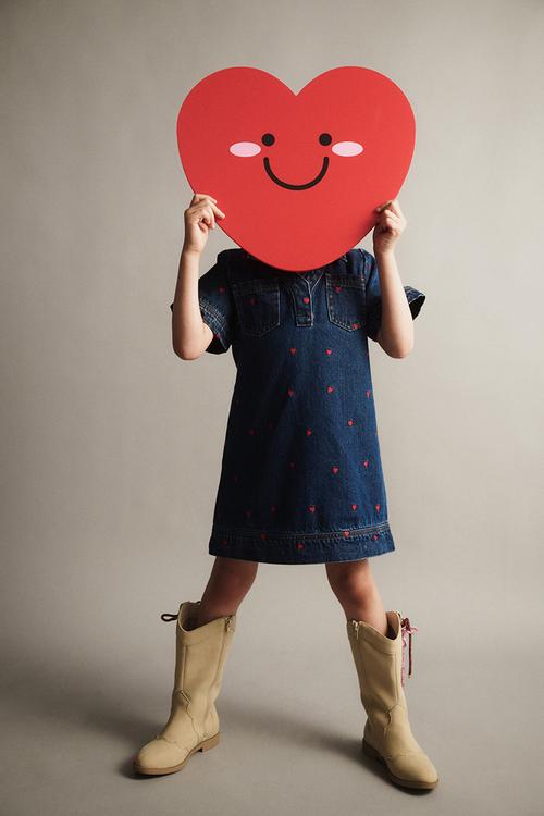 Denim Polo Dress - Mermaid Midnight Blue/Heart Embroidery