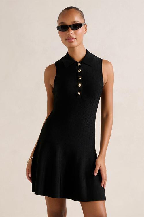 Amari polo knit mini dress in black