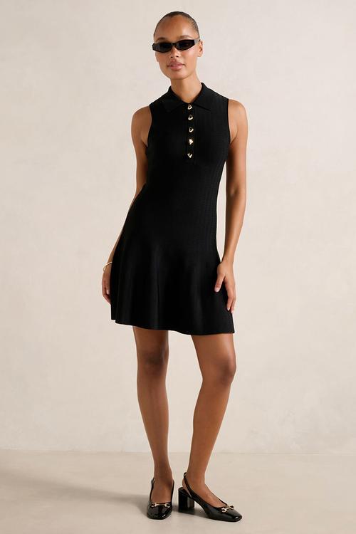 Amari polo knit mini dress in black