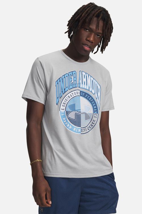 UA Varsity Crest SS Tee  - Mod Gray Light Heather /  / Wham Blue