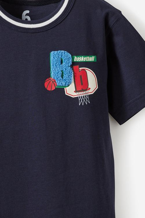 JONNY SHORT SLEEVE GRAPHIC PRINT TEE - SQUID INK/BASKETBALL