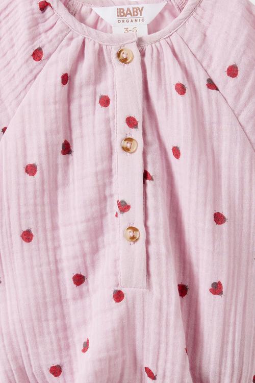 Organic Cotton Cheesecloth Bubblesuit  -  Thistle/Love Bugs