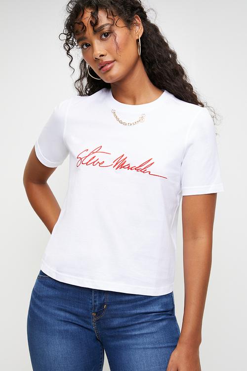 Ladies theresa regular t-shirt with chain charm -  white