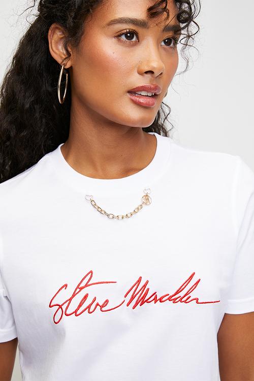 Ladies theresa regular t-shirt with chain charm -  white