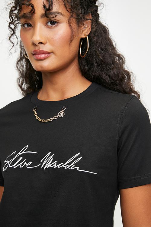 Ladies theresa regular t-shirt with chain charm - black