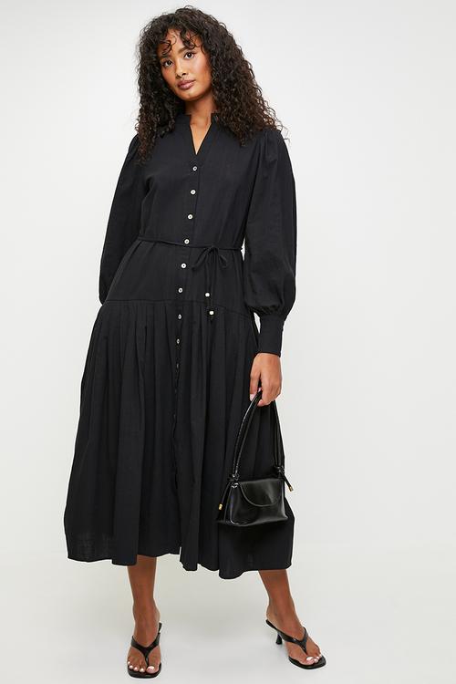 Black maxi shirt dress - black 