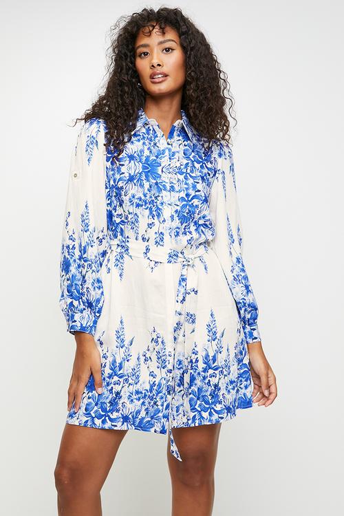 blue floral mini dress - blue 