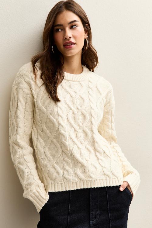Cable crew neck - cream