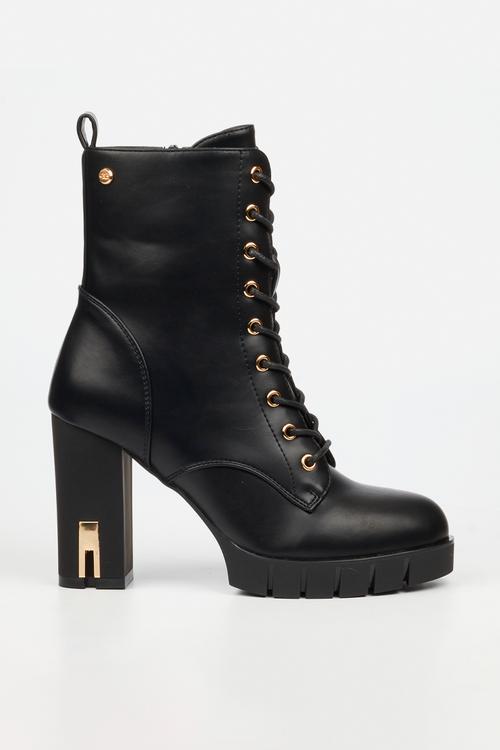 Darling 8 lace up platform block heel ankle boot - black