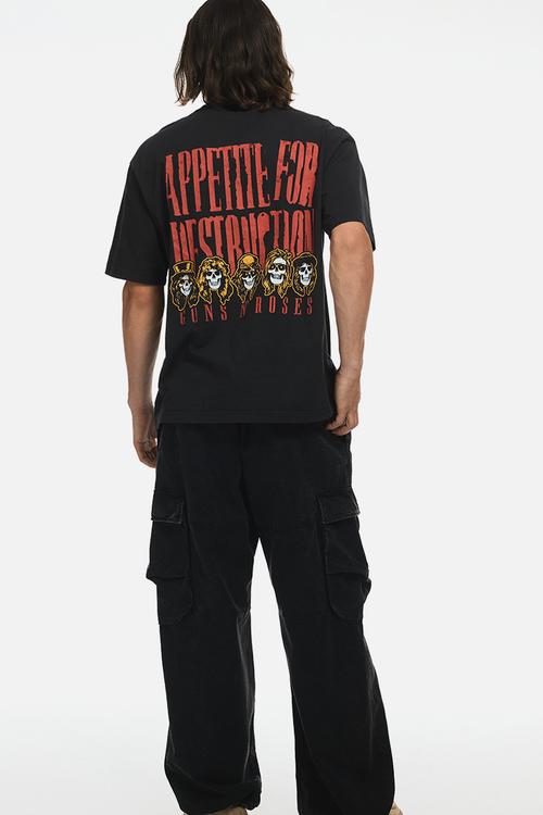 Loose fit vintage-look printed T-shirt - black/guns n' roses
