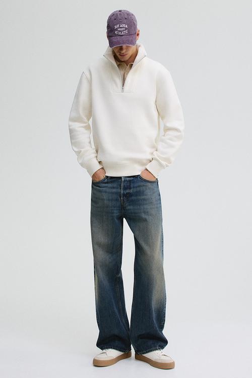 Regular fit zip-top sweatshirt - cream