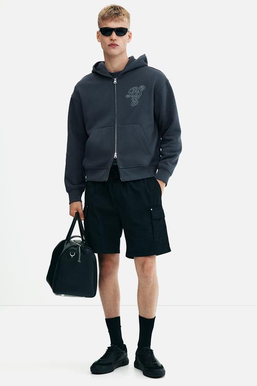 Loose fit zip-through hoodie - steel blue