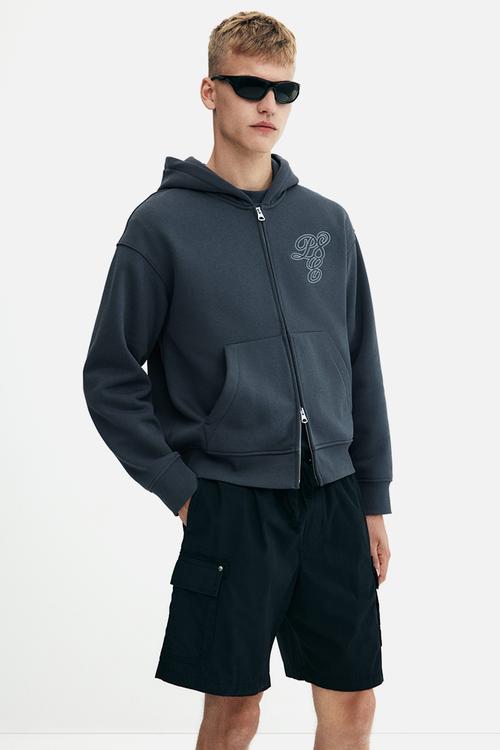 Loose fit zip-through hoodie - steel blue