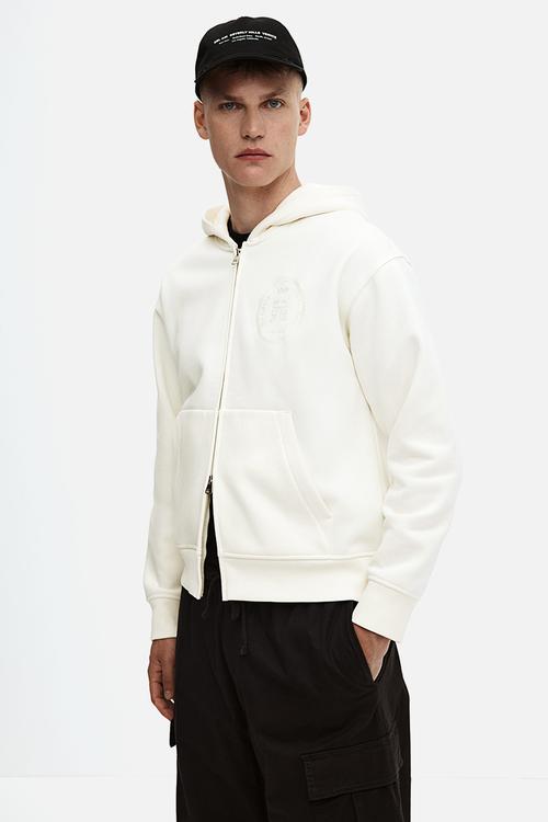 Loose fit zip-through hoodie - white