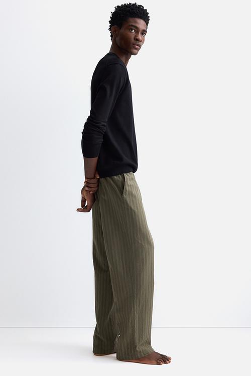 Relaxed fit poplin trousers - green/striped