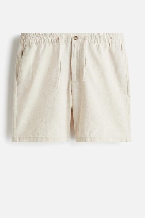 Regular fit linen-blend shorts - beige