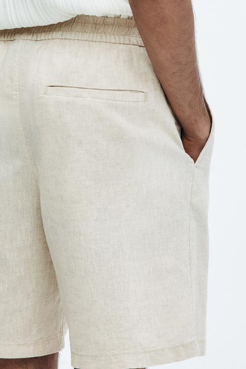 Regular fit linen-blend shorts - beige