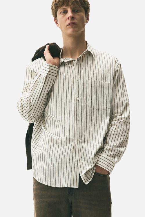 Relaxed fit poplin shirt - cream & dark beige striped