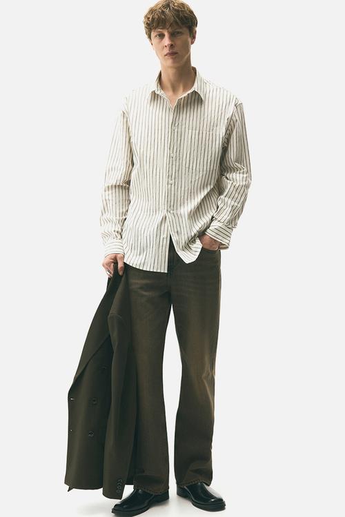 Relaxed fit poplin shirt - cream & dark beige striped