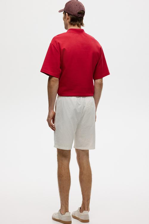 Regular fit linen-blend shorts - white