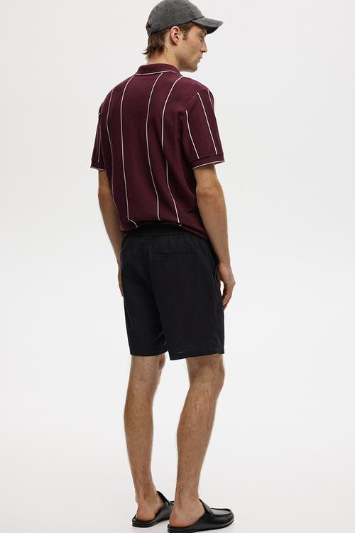 Regular fit linen-blend shorts - black