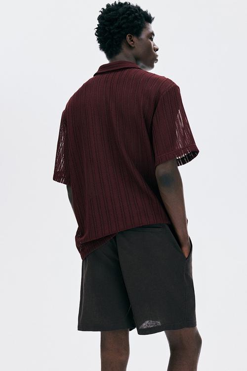 Regular fit linen-blend shorts - brown