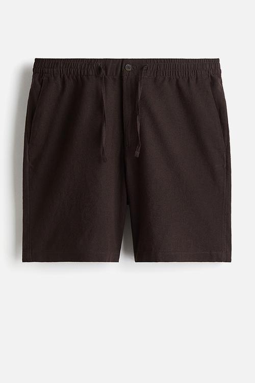 Regular fit linen-blend shorts - brown