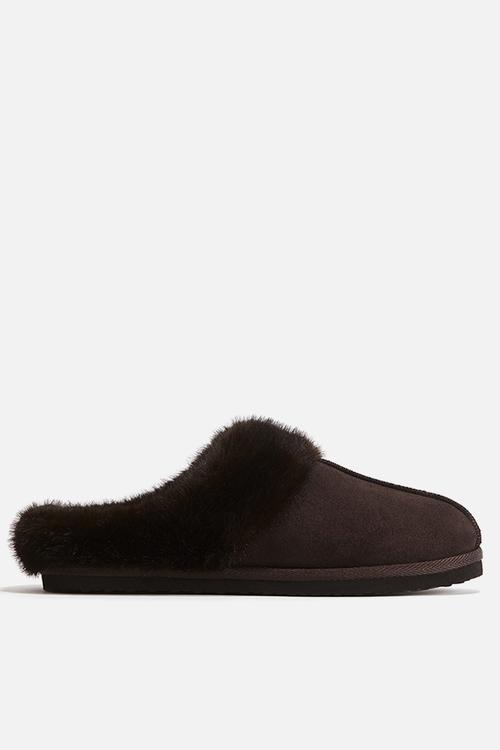 Warm-lined slippers - dark brown